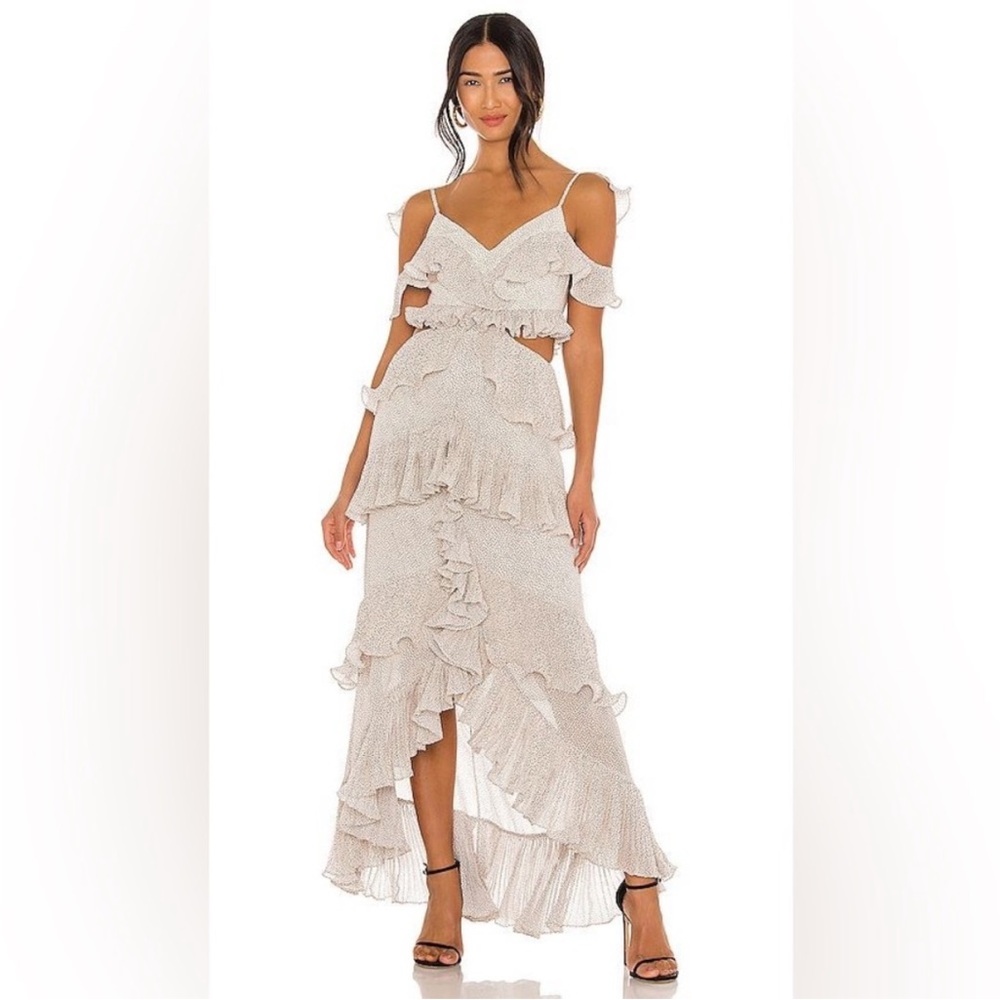 AMUR Beige/Polka Dot Ruffled Cut Out Elora Dress. Size 2 NWT*